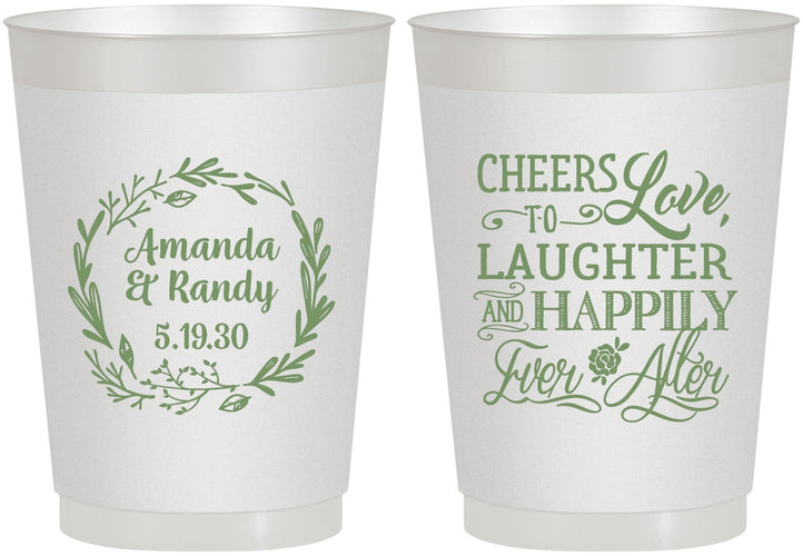 Personalized Wedding 10 oz Frosted Cups - Love Laughter Happily | 326
