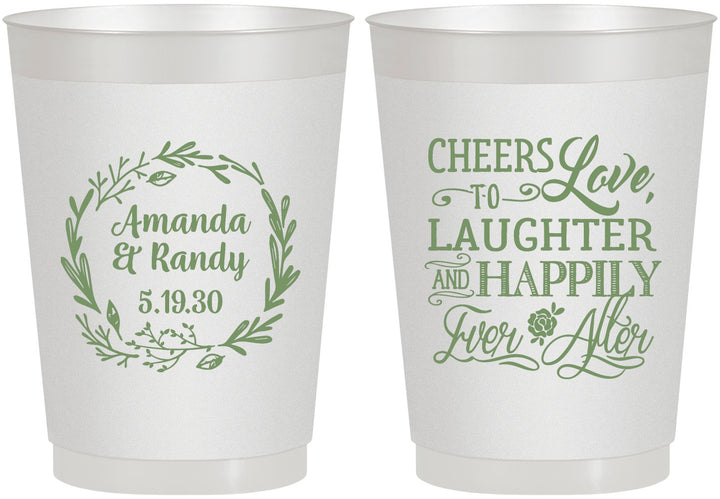 Personalized Wedding 10 oz Frosted Cups - Love Laughter Happily | 326