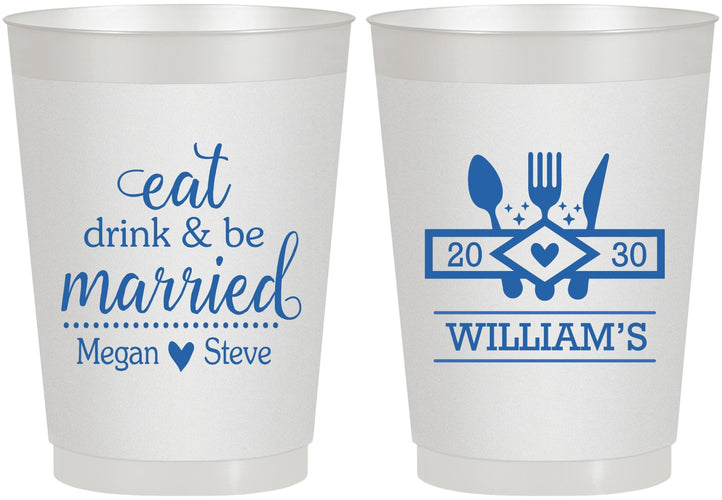 Personalized Wedding 10 oz Frosted Cups - Eat Drink Be Married | 327