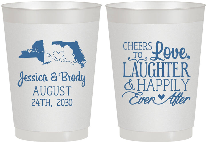 Personalized Wedding 10 oz Frosted Cups - Love Laughter Happily | 329