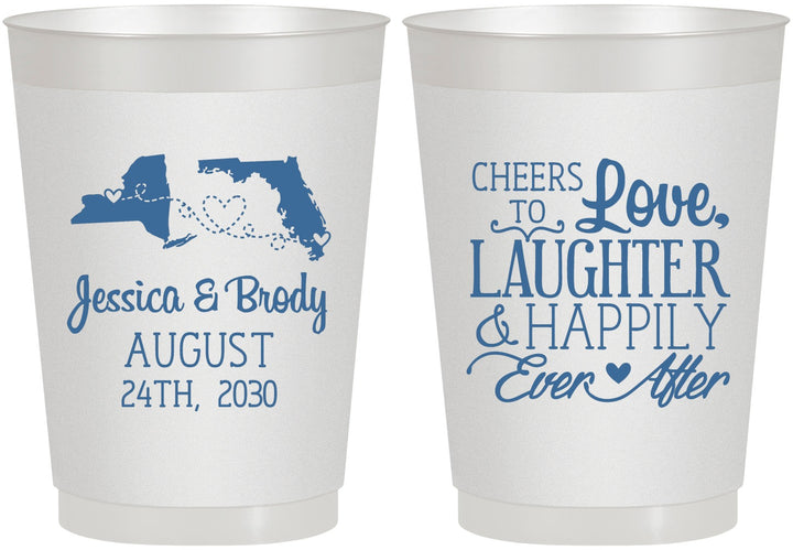 Personalized Wedding 10 oz Frosted Cups - Love Laughter Happily | 329