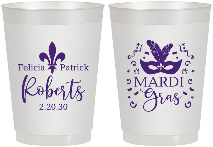 Personalized Wedding 10 oz Frosted Cups - Mardi Gras | 339