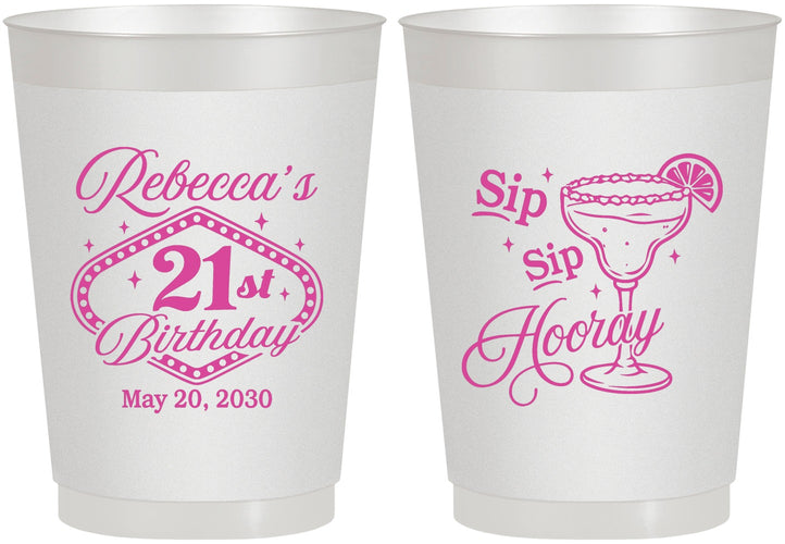 Personalized 21st Birthday 10 oz Frosted Cups - Sip Sip Hooray Vegas | 340006