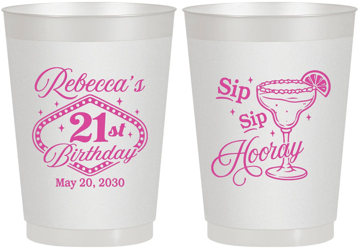 Personalized 21st Birthday 10 oz Frosted Cups - Sip Sip Hooray Vegas | 340006
