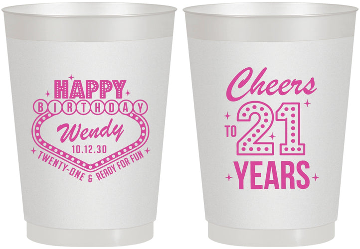Personalized 21st Birthday 10 oz Frosted Cups - Vegas | 340007