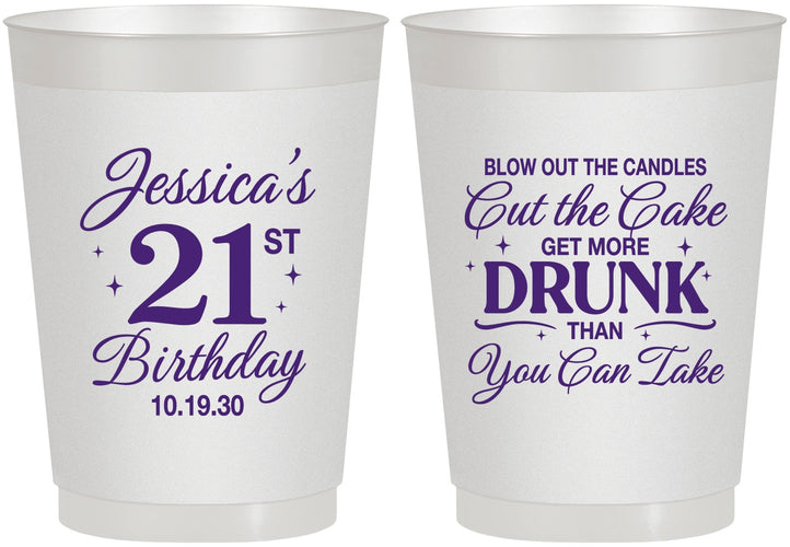 Personalized 21st Birthday 10 oz Frosted Cups - Candles Cake Drunk | 340010