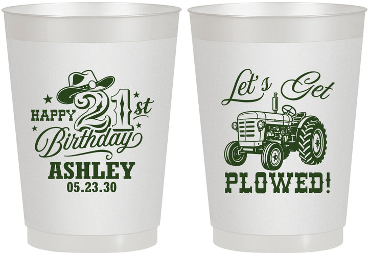Personalized 21st Birthday 10 oz Frosted Cups - Lets Get Plowed | 340012