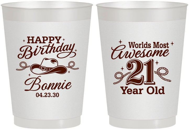 Personalized 21st Birthday 10 oz Frosted Cups - Cowgirl | 340013