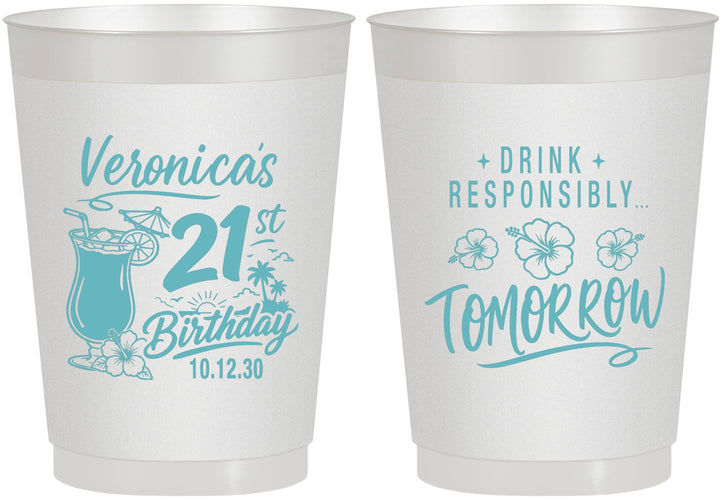 Personalized 21st Birthday 10 oz Frosted Cups - Drink Responsibly Tomorrow | 340015