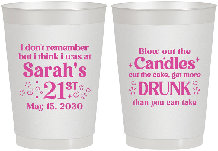 Personalized 21st Birthday 10 oz Frosted Cups - Candles Cake Drunk | 340017