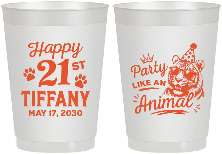 Personalized 21st Birthday 10 oz Frosted Cups - Party Like An Animal Tiger | 340020