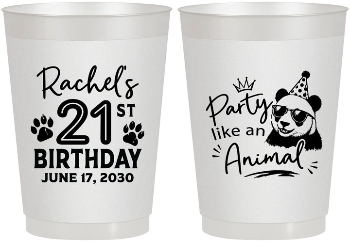 Personalized 21st Birthday 10 oz Frosted Cups - Party Like An Animal Panda | 340021