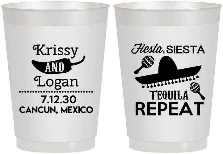 Personalized Wedding 10 oz Frosted Cups - Fiesta Siesta Tequila Repeat | 344