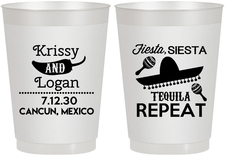 Personalized Wedding 10 oz Frosted Cups - Fiesta Siesta Tequila Repeat | 344