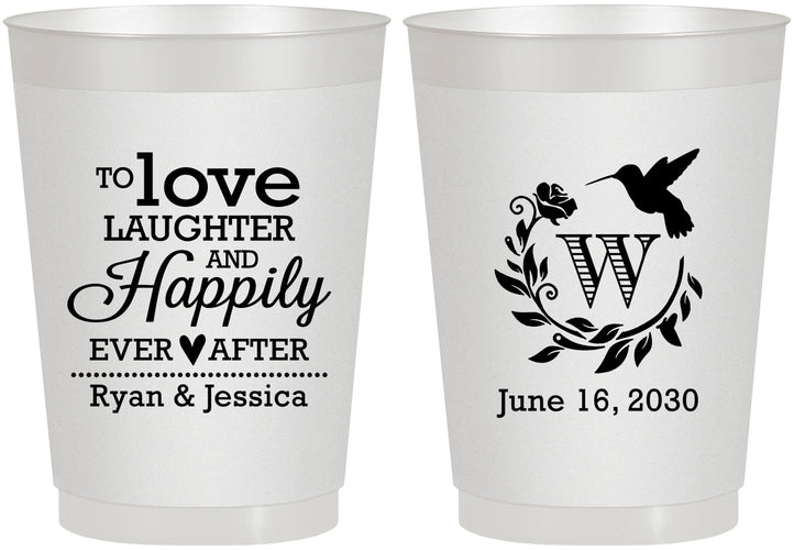 Personalized Wedding 10 oz Frosted Cups - Love Laughter Happily | 345