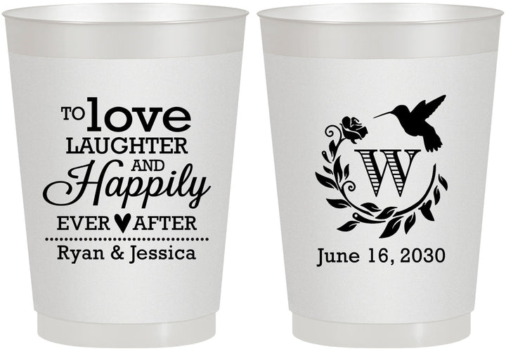 Personalized Wedding 10 oz Frosted Cups - Love Laughter Happily | 345