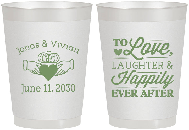 Personalized Wedding 10 oz Frosted Cups - Love Laughter Happily | 346