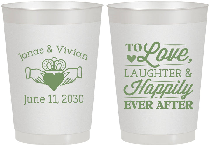 Personalized Wedding 10 oz Frosted Cups - Love Laughter Happily | 346
