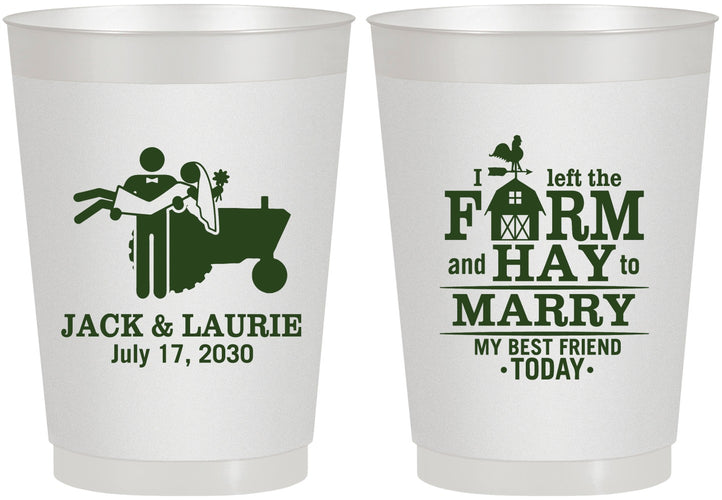 Personalized Wedding 10 oz Frosted Cups - Left The Farm Tractor | 347