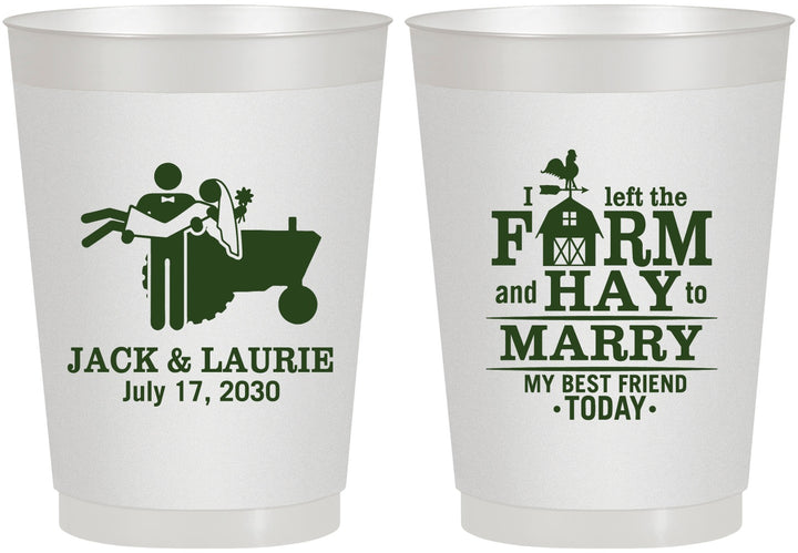 Personalized Wedding 10 oz Frosted Cups - Left The Farm Tractor | 347