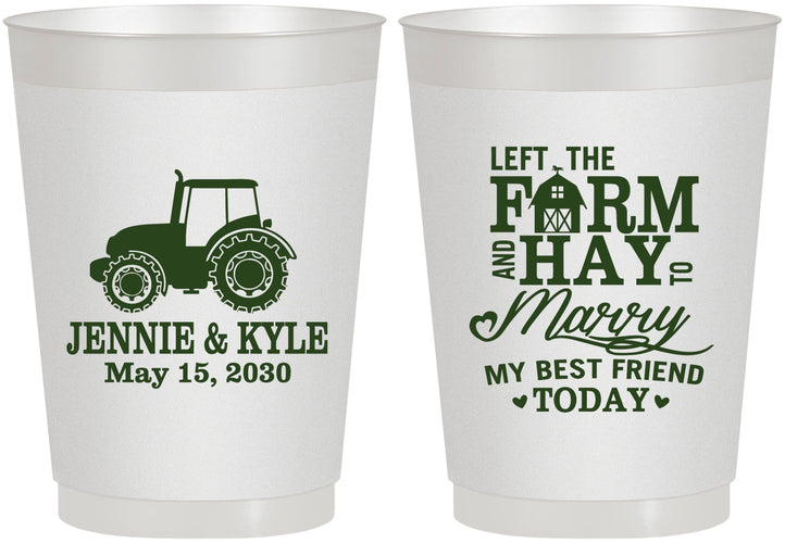 Personalized Wedding 10 oz Frosted Cups - Left The Farm Tractor | 351