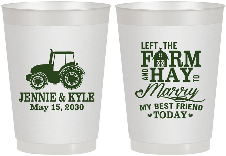 Personalized Wedding 10 oz Frosted Cups - Left The Farm Tractor | 351