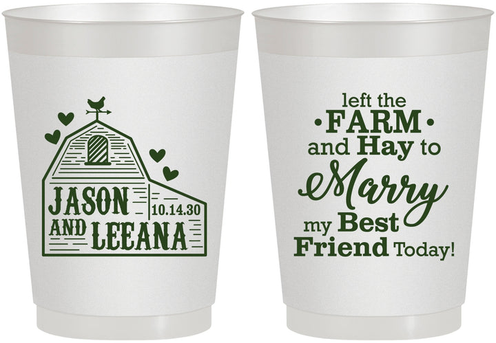 Personalized Wedding 10 oz Frosted Cups - Left The Farm Tractor | 352