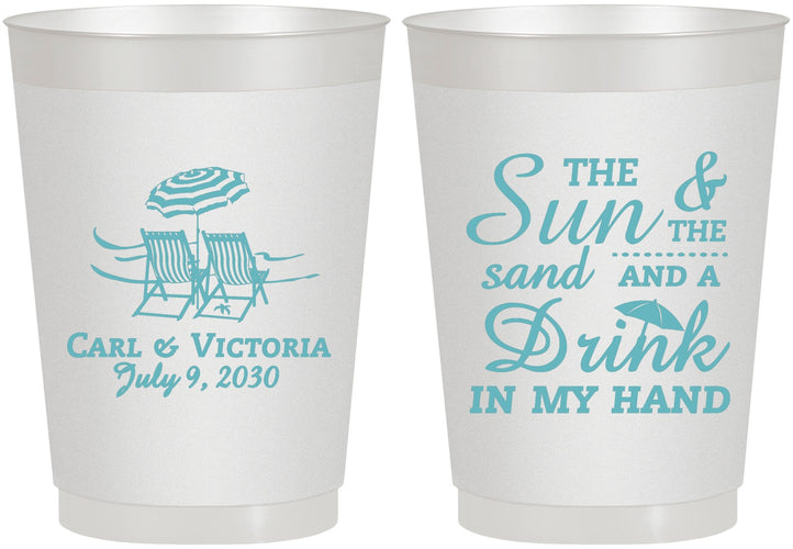 Personalized Wedding 10 oz Frosted Cups - Sun Sand Drink In My Hand | 353