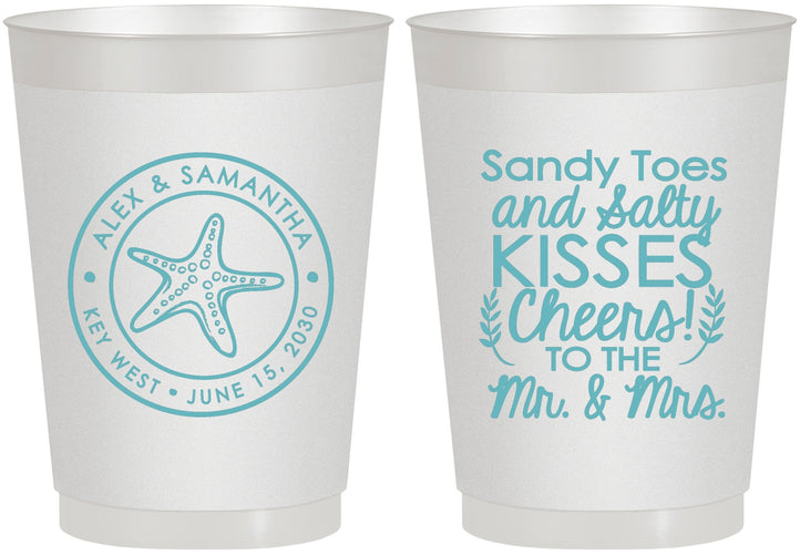 Personalized Wedding 10 oz Frosted Cups - Sandy Feet Salty Kisses | 355
