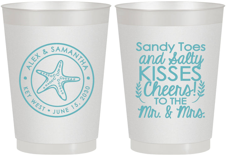 Personalized Wedding 10 oz Frosted Cups - Sandy Feet Salty Kisses | 355