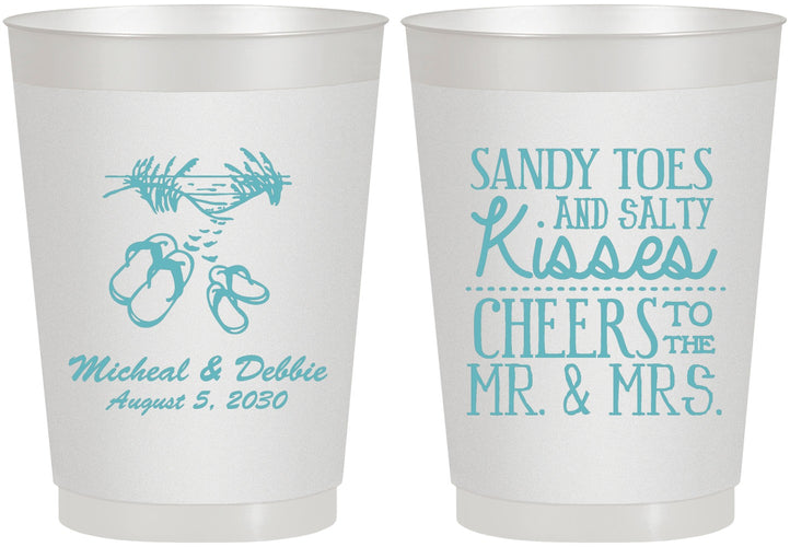 Personalized Wedding 10 oz Frosted Cups - Sandy Feet Salty Kisses | 357