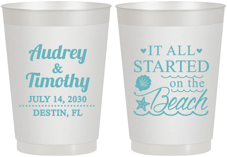Personalized Wedding 10 oz Frosted Cups - Started On The Beach | 361