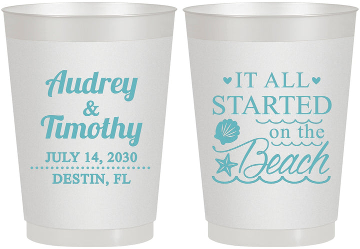 Personalized Wedding 10 oz Frosted Cups - Started On The Beach | 361