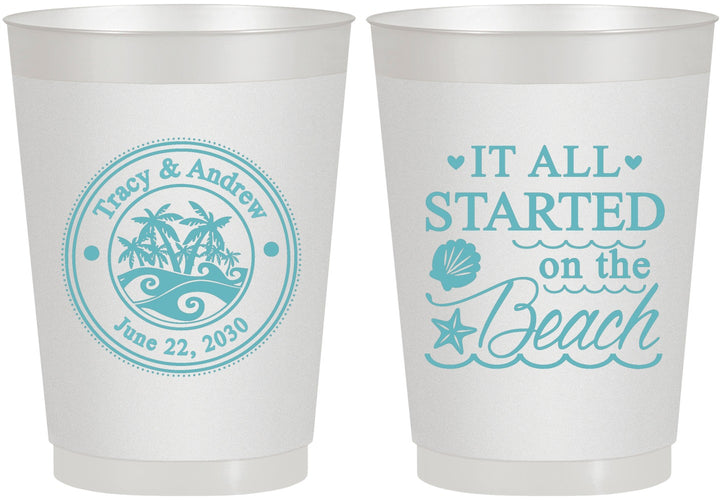 Personalized Wedding 10 oz Frosted Cups - Started On The Beach | 362