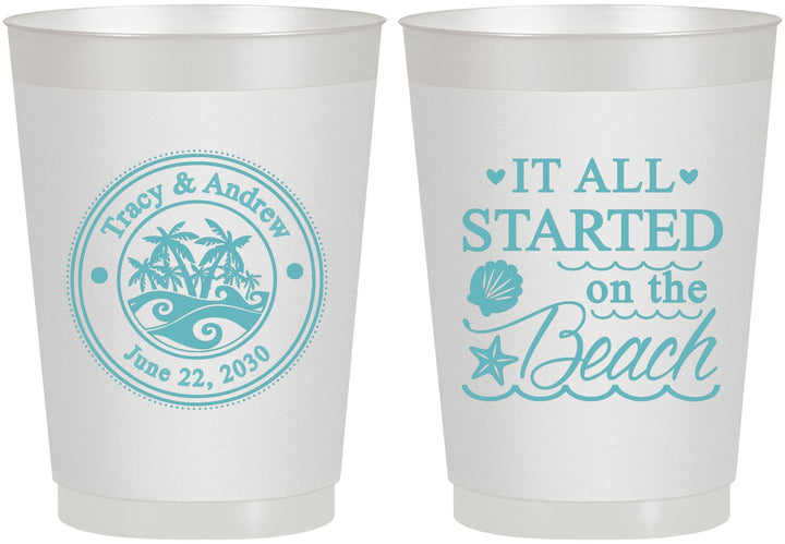 Personalized Wedding 10 oz Frosted Cups - Started On The Beach | 362