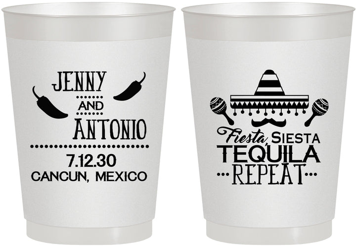 Personalized Wedding 10 oz Frosted Cups - Fiesta Siesta Tequila Repeat | 369