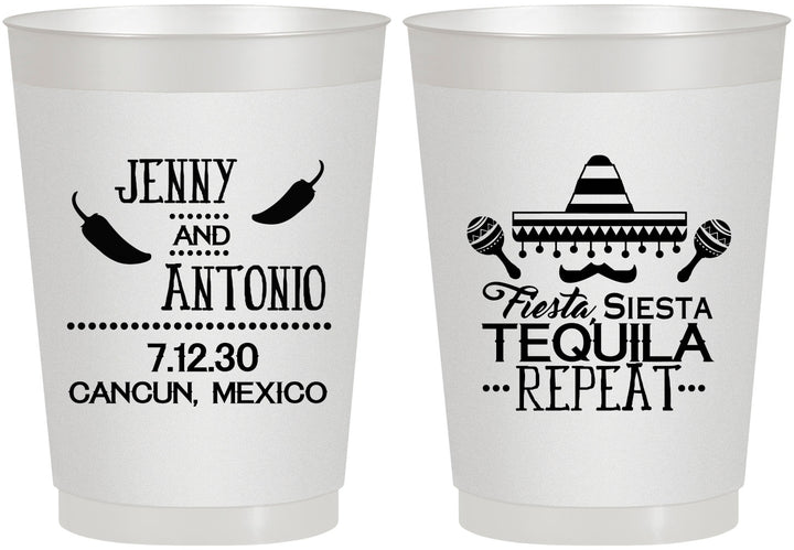 Personalized Wedding 10 oz Frosted Cups - Fiesta Siesta Tequila Repeat | 369