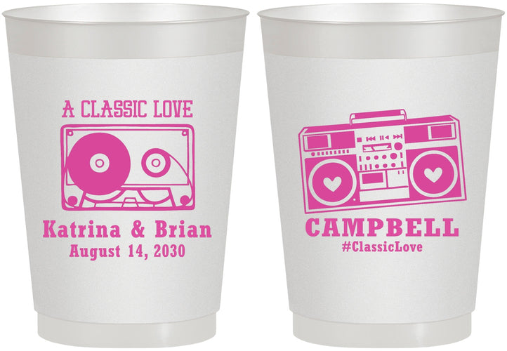 Personalized Wedding 10 oz Frosted Cups - Class Love Cassette Tape | 389