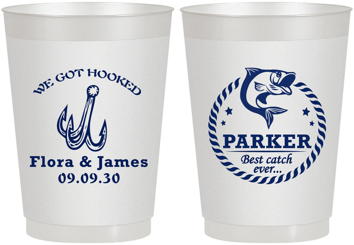 Personalized Wedding 10 oz Frosted Cups - We Got Hooked Fish | 392