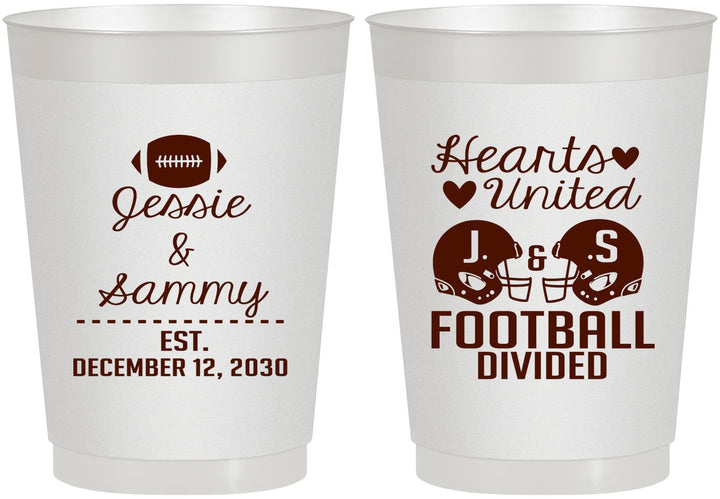 Personalized Wedding 10 oz Frosted Cups - Hearts United Football | 395