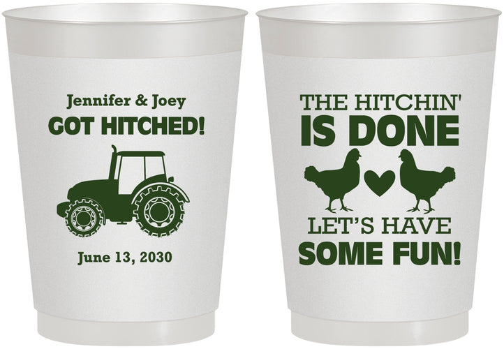 Personalized Wedding 10 oz Frosted Cups - Got Hitched Tractor | 397