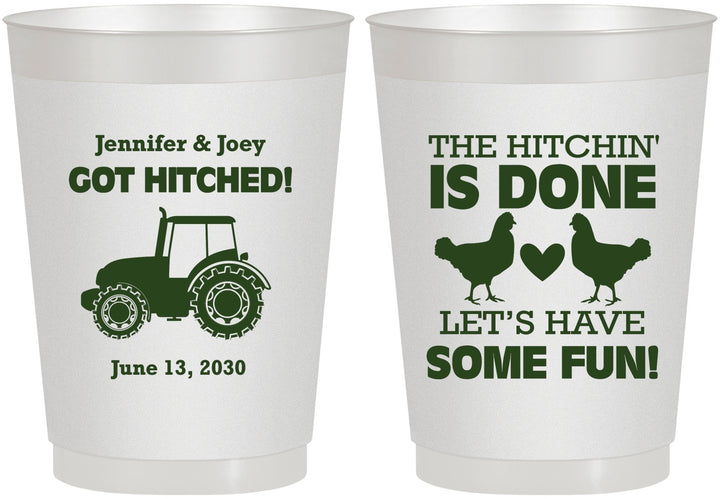 Personalized Wedding 10 oz Frosted Cups - Got Hitched Tractor | 397
