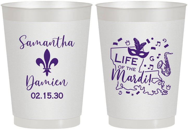 Personalized Wedding 10 oz Frosted Cups - Mardi Gras | 398