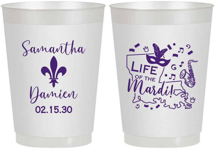 Personalized Wedding 10 oz Frosted Cups - Mardi Gras | 398