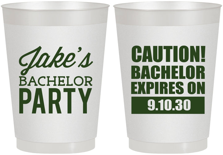 Personalized Bachelor Party 10 oz Frosted Cups - Caution Expires On | 40009