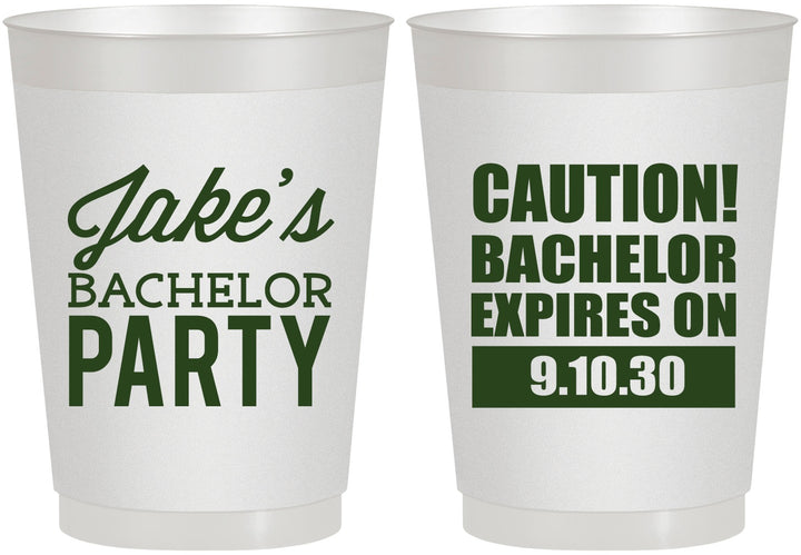 Personalized Bachelor Party 10 oz Frosted Cups - Caution Expires On | 40009