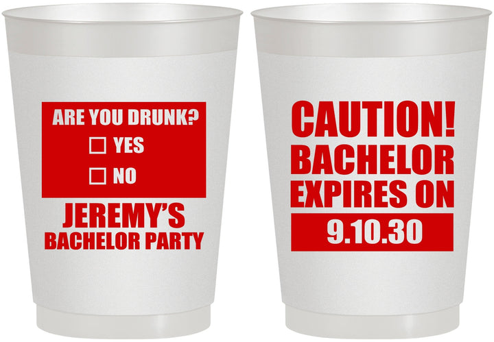 Personalized Bachelor Party 10 oz Frosted Cups - Caution Expires On | 40012