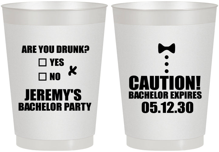 Personalized Bachelor Party 10 oz Frosted Cups - Caution Expires On | 40013