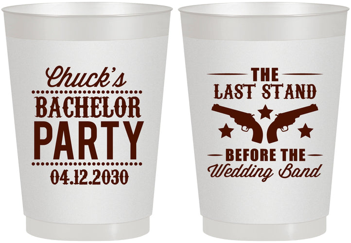 Personalized Bachelor Party 10 oz Frosted Cups - Last Stand Wedding Bands | 40015