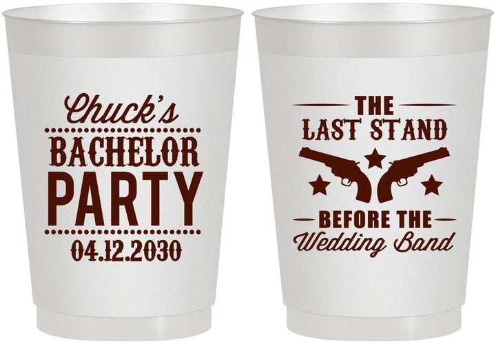 Personalized Bachelor Party 10 oz Frosted Cups - Last Stand Wedding Bands | 40015